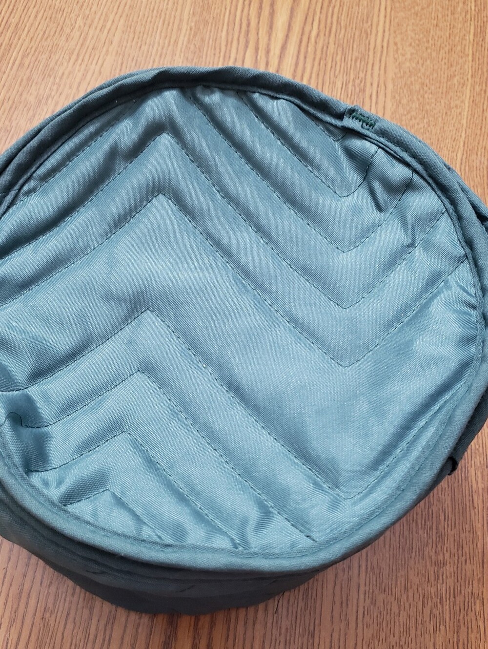 Quilted Fabric Round Storage Case - Dark Green